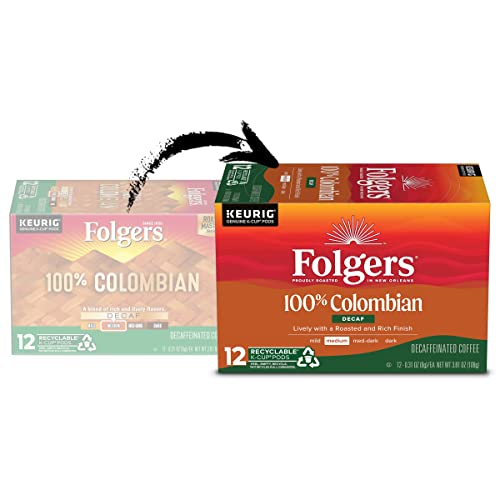 Folgers 100 Colombian Decaf Medium Roast Coffee Keurig Kcup Pods, Lively Columbian, 12 Count #TOP1