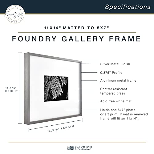 Image of MCS Master & Co. Foundry Metal Gallery Wall Frame, Dark Silver, 11 x 14 in matted to 5 x 7 in