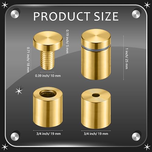 Image of Pelopy Sign Standoff Screws Advertising Screws Stainless Steel Wall Standoff Mounts Glass Acrylic Nail(3 /4 x 1 Inch,Gold,12 Pcs)
