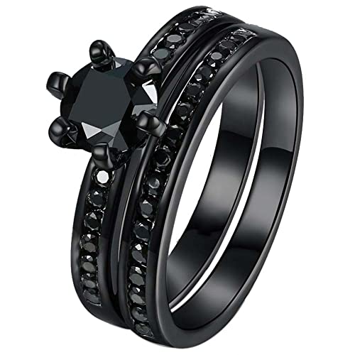 Bridal Sets Black Gold Plated Womens Wedding Ring Sets Green Cz Engagement Ring 2pcs Wedding Band