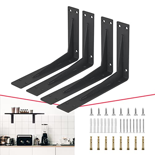 Cuzurluv Black Shelf Bracket, 20” Quarter Inch (1/5") Thick- Max Load: 550 Lb Industrial Modern Farmhouse Heavy Duty Corner Brace Joint Right Angle Bracket For Table Bench, Space Saving Diy, Pack Of 4 #TOP16