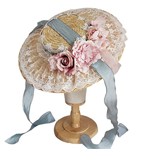 Sombrero de Paja con Flores y Encaje para Mujer miniatura 1