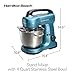 Hamilton Beach Electric Stand Mixer, 4 Quarts, Dough Hook, Flat Beater Attachments, Splash Guard, 7 Speeds with Whisk, Easy-Carry Top Handle, Blue