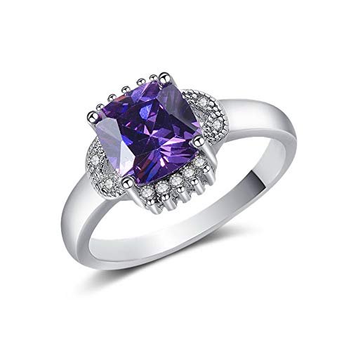 Bague en zircone cubique violette coupe carrée et finitions platine prestige