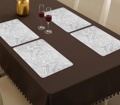 Image of Yellow Weaves 4 Pcs PVC Table Placemats, Dining Table Mat, Stain Resistant, Anti-Skid, Waterproof, Washable, Dining, Kitchen, Restaurant Table Set Easy to Clean, Durable (Leaf Silver)