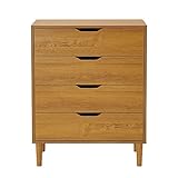 Panana Chest of Drawers, Wood 4 Drawers Cabinet Storage Organiser Unit with Wooden Legs for Living Room Bedroom Hallway (Oak)