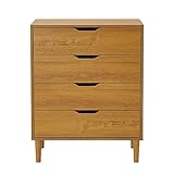 Panana Chest of Drawers, Wood 4 Drawers Cabinet Storage Organiser Unit with Wooden Legs for Living Room Bedroom Hallway (Oak Colour)