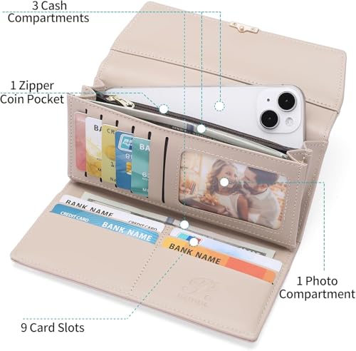 aurrako Wallets for Women Leather Credit Card Holder Trifold Ladies Wallets Coins Zipper Pocket with ID Window Large Capacity (Yellow)2