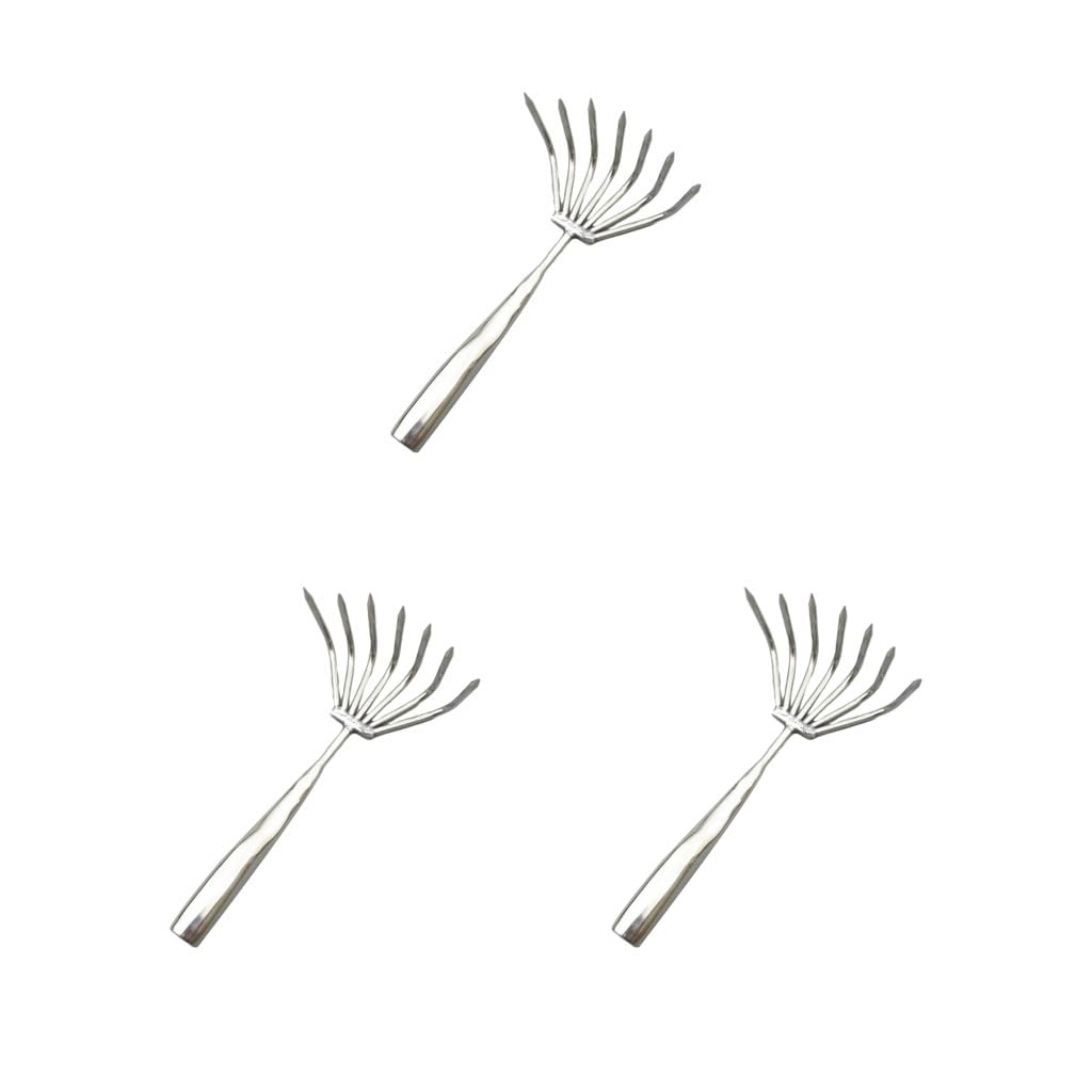 3er-Set Handrechen mit komfortablem Griff, Handwerkzeug, Metall, Strauchrechen für Rasen, Mulch, Gras, 7 Zinken
