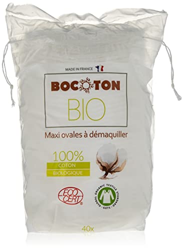 Bocoton Classic Organic Maxi Oval Cotton Pads | Soft for Skin Cleansing Baby Care & Makeup Removal Hypoallergenic Highly Absorbent & Eco-Friendly | 40 Pads