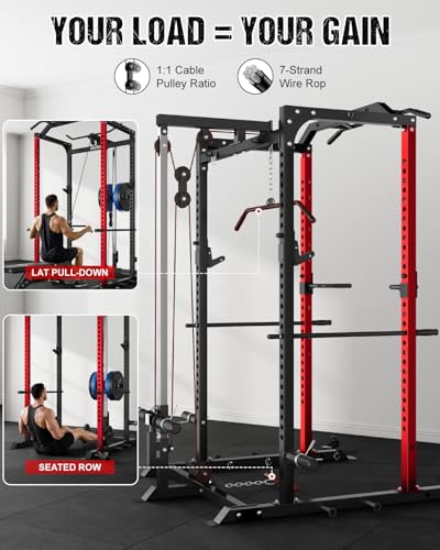 C1-V4 Power Cage, 2000LBS Squat Rack with LAT Pulldown, Multi-Function Weight Cage Strength Training Machine, Workout Cage with More Attachments for Home Gym Garage - Image 5