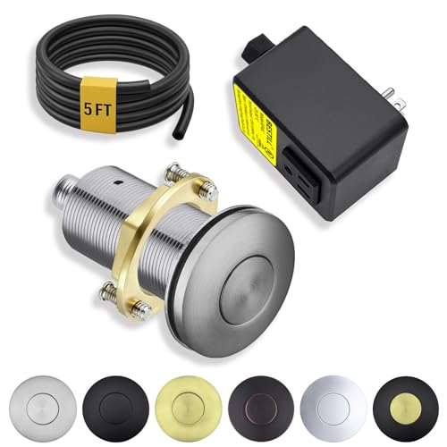 Image of BESTILL All Metal Garbage Disposal Air Switch Kit, UL Listed Brushed Nickel Long Push Button for Waste Disposer, Cordless Sink Top Switch On /Off Button, Compatible with all Garbage Disposals