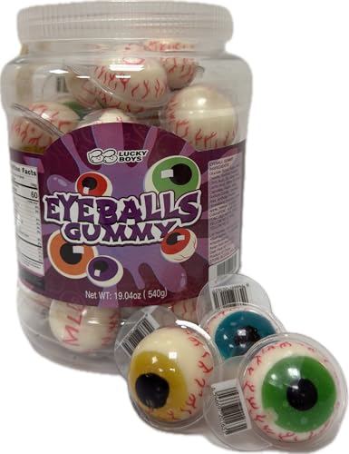 Lucky boys Eyeball Gummy Candy With Fruity Liquid Center Fat Free Perfect for Halloween & Themed Parties, Fun & Delicious 19.04oz (Eyeball Gummy 19.04oz 30pcs)
