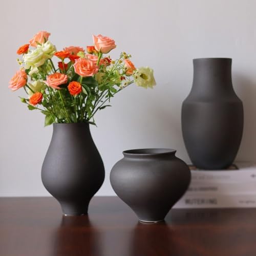 Vase céramique noir mat rétro pour fleur et objet décoration salon thé