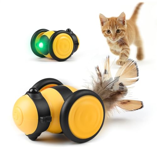 Baytion® Giochi per Gatti, Gioco Interattivi Gatto e Intelligente che cambia da solo, Giochi Automatica Ideale per Gatti in Casa con Luci a LED e Coda di Piume, Ricaricabile， Giallo