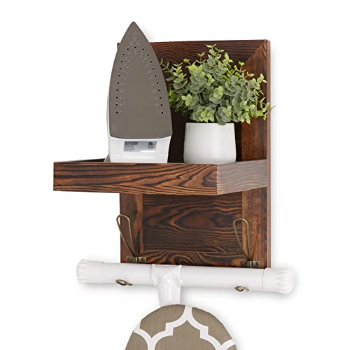 Simply Spruce Ironing Board Holder Wall Mount - Iron and Ironing Board Hanger w/Hardware & Pilot Holes - Space Saver - Wooden Iron Board Wall Mount for Iron and Ironing Board
