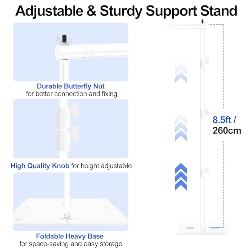 Image of Emart Heavy Duty Backdrop Stand 8.5x10ft(HxW) Adjustable Background Support System Kit with Steel Base for Photography, Photo Backdrop Stand for Parties Birthday Video Studio - White