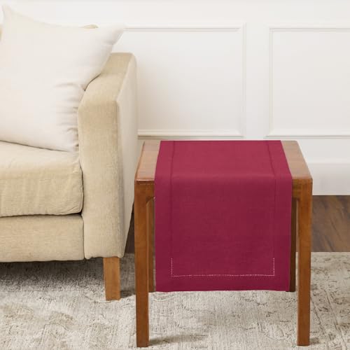 Solino Home 100% Pure Linen Table Runner Beet, Classic Hemstitch 14 x 36 in