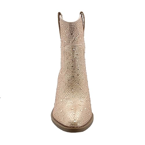 Image of ABSOLEX Women Western Cowgirl Cowboy Pointed Toe Rhinestone Ankle Booties | Casual Boots