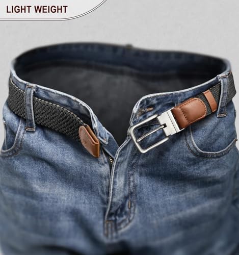 Image of Stretchable Reversible Braided Woven Fabric Belt for Men and Women, Fits on upto 36 inch waist size