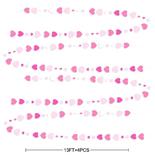 Image of Valentines Day Party Decorations Hot Pink White Hanging Paper Heart Garland Streamer for Birthday Bachelorette Engagement Wedding Bridal Shower Anniversary Minnie Flamingo Pink Girl Party Supplies
