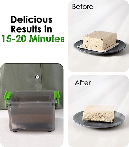 Tofu Press with Drip Tray, Dishwasher Safe - Remove Water from Tofu in 10-20 Minutes, Vegan-Friendly Food Squeezer, Improve Tofu Taste, BPA-Free Tofu Presser with Recipe Book