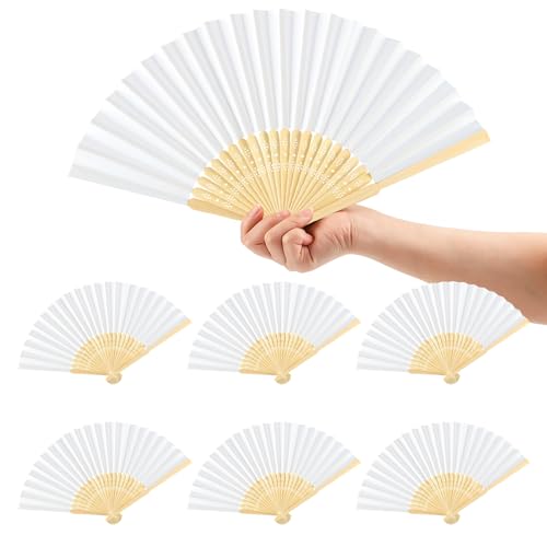 NIUBIER 6 Pcs Hand Fans for Women Foldable, Paper Folding Hand Fans, Rave Fan Folding Handheld Fans, Chinese Fan Paper Fans for Cooling Down, DIY Wedding Dancing Party Favors