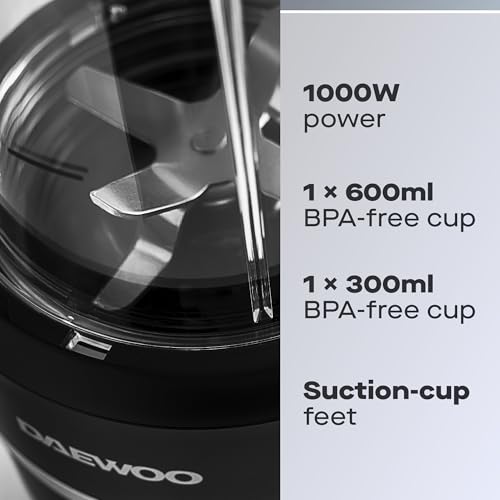 Daewoo Samurai Ultra Blend Pro 1000W Personal Blender, On-the-Go Smoothie Maker, Ice Crushing, Portable with 600ml & 300ml Cups | Ideal for Fitness, Work & Meal Prep - Image 2