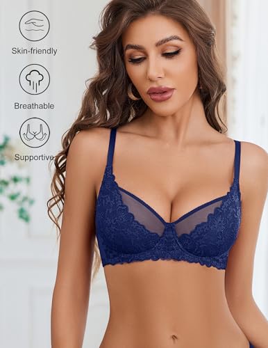 Image of Avidlove Women Lace Bra Underwire Sexy Bralettes Unlined Mesh Full Coverage Lingerie Everyday Bras