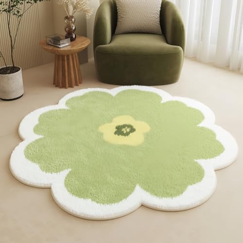 VZXラウンド かわいいフロアマット花形カーペットラウンド滑り止め和風玄関マット洗える (120*120cm,夢花 - グリーン)