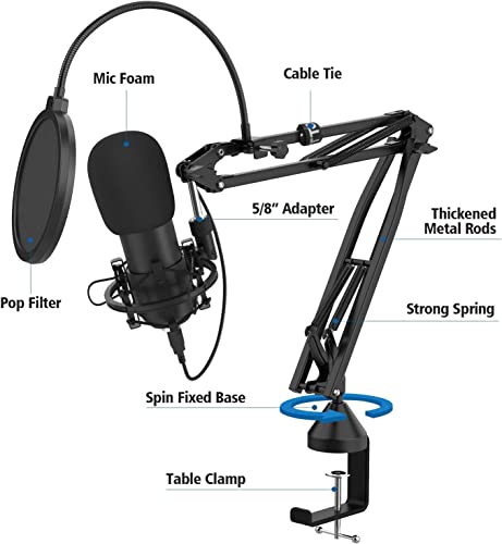 Image of Audio Array Suspension Boom Scissor Microphone Stand | Double Layer Mesh Pop Filter | 70cm Sturdy Boom Arm with 1.8kg Capacity | 5 /8 inch to 3 /8 inch Screw Adapter | Mic Holder, Foam Cover, Cable Ties | AA-01