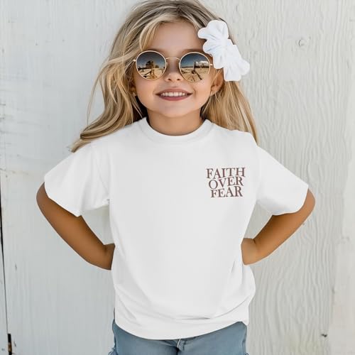 Image of Girls Faith Over Fear Christian Shirts for Kids Jesus God Bible Verse Religious Tshirt Cute Preppy Graphic Tees Tops