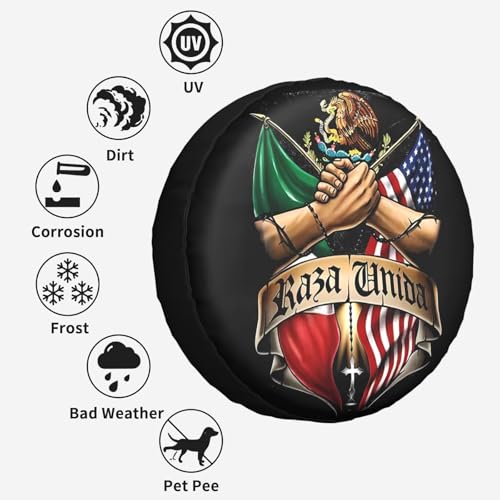 Image of Mexican American Flag Eagle Spare Tire Cover Weatherproof Wheel Protectors Dust-Proof Sun Protection Wheel Tire Covers Universal Fit for Truck SUV RV Camper Trailer Car Accessories 15 inch