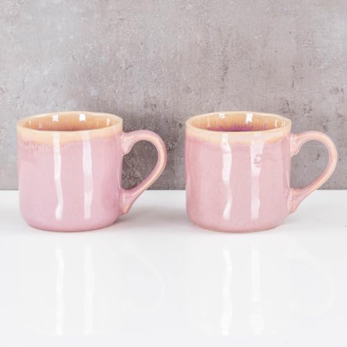 4er Set Steingut Becher 350ml Tasse Rosa Kaffeetassen Modern Design Küche Kaffeepott Teetasse