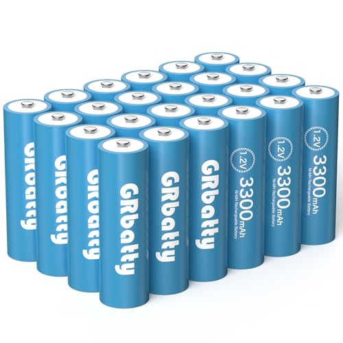 GRbatty AA Rechargeable Batteries Ni-MH, 3300mAh Long Lasting, 1.2V 1200 Cycles Rechargeable AA Batteries- 24 Count for Household and Business Devices