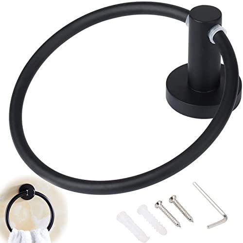 Anillo Toalla Esmerilada Negra Montado Pared Soporte Pared Toallero Negro Cocina baño Metal Base Redonda Negro Toallero Aluminio y Metal Antideslizante para Baño Cocina (Negro, 1 Pieza) Cover