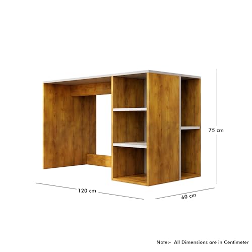 Image of Bniture Wooden Study Table for Home with Bottom Storage | Engineered Wood Study Table with Book Shelf | Multi Purpose Computer Desk for Writing | Laptop Table for Office | Giant Wood & Frosty White