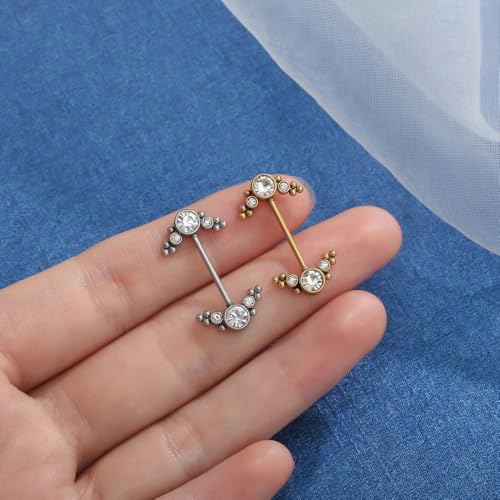 LOMISS PIERCING MAMILO PUSH PIN AÇO CIRÚRGICO PVD INDIANO ZIRCÔNIA 1,2X14 (Dourado)