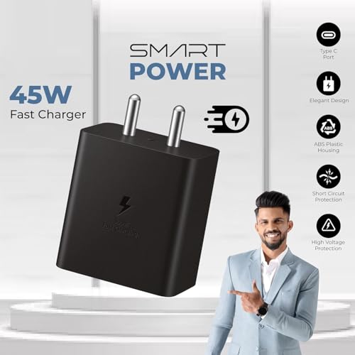 Image of Samsung 45W C-Type Super-Fast Charger Adapter Compatible for Samsung Galaxy S25 /S25 Plus /S25 Ultra /S24 /23 /22 /21 (Ultra /Plus /FE) A56 /Note 20 /S10 5G /9 /8 /M16 (S /A /F /M Series) USB C PD 3.0