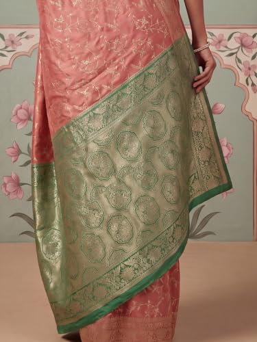 Image of AKHILAM Women's Multicolor Litchi Silk Ethnic Motif Print Saree With Unstitched Blouse Piece|sarees for women | litchi silk sarees