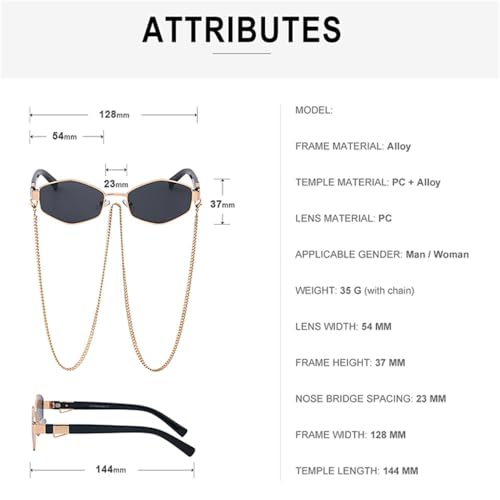 Retro Hexagon With Chain Sunglasses Women Polygonal Sun Glasses For Female Small Frame Eyewear2