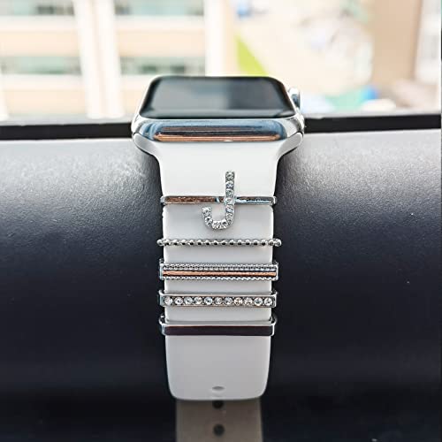 Image of 5Pcs Charms for Apple Watch band 41mm 45mm 40mm 44mm 38mm 42mm 46mm 49mm Women,Diamond+Metal Jewelry Decorative Ring For iWatch series 11 10 9 8 7 6 5 4 se 3 /2,Galaxy watch 7 /6 /5 /4,Strap Accessories