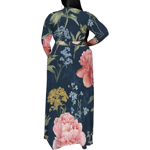 Image of SUZONANA Women's Plus Size Maxi Dresses Casual Loose Short Sleeve Long Maxi Dress with Belt Wedding