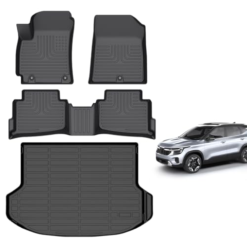 for Kia Seltos Floor Mats 2024-2025 2026(S/LX/EX/X-Line)(Not fot SX) TPE All Weather Custom Car Floor Mat Cargo Trunk Liner Full Set for Kia Seltos (Fit Upper Cargo Deck) Accessories 2024-2026