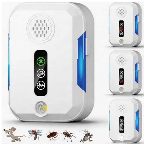Ultrason Souris et Rats, 4 Pcs Intérieure Repulsif Souris avec 4 Modes Appareil Ultrason pour Nuisible Repousse Rats Moustiques Araignées Mouches Punaises...