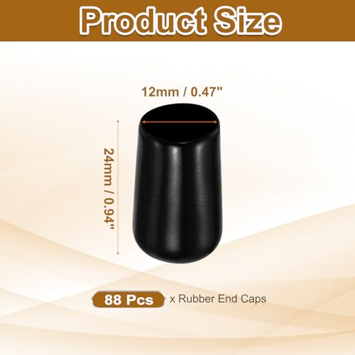 Image of uxcell 88Pcs Rubber End Caps, 12mm(15 /32 inch) ID 24mm(29 /32 inch) Height Round Screw Thread Protectors Flexible Screw Bolt Covers Caps for Metal Tube Rod Bolt, Black