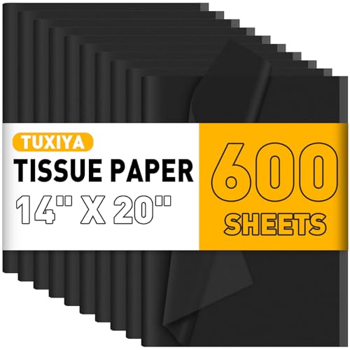 Image of TUXIYA 600 Sheets Black Tissue Paper for Gift Bags,14 X 20Inch Black Wrapping Paper Bulk for Gift Packaging Filler Art Crafts DIY Birthday Wedding Halloween Christmas