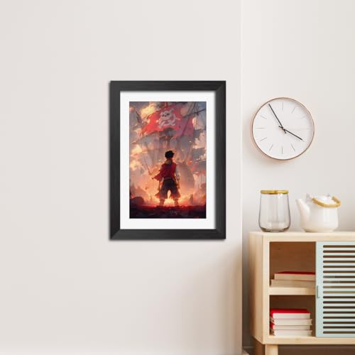 Image of TenorArts Monkey D. Luffy Poster One Piece Anime Laminated Posters Photo Frame Painting with Matt Finish Black Textures (12inches x 9inches)