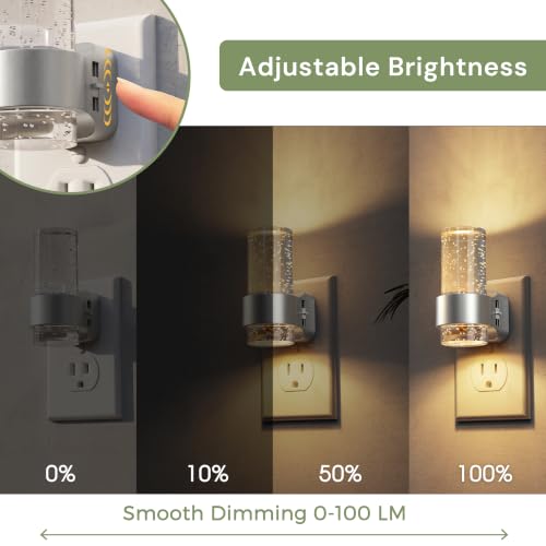 Image of L LOHAS LED Night Lights Plug into Wall, 2 Pack Mini Dimmable Night Light | Dusk-to-Dawn, Soft White /Cool White /Amber 3 Light Color, 0-100LM Adjustable Brightness, Bubble Nightlight for Hallway