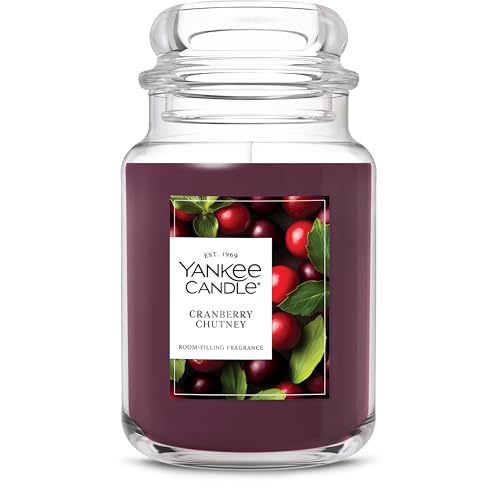 Yankee Candle Large Jar Scented Candle with up to 150 Hour Burn Time, Premium Plant Wax Blend for Consistent Burn, 22 oz Jar Candle with Room Filling Fragrance, Cranberry Chutney